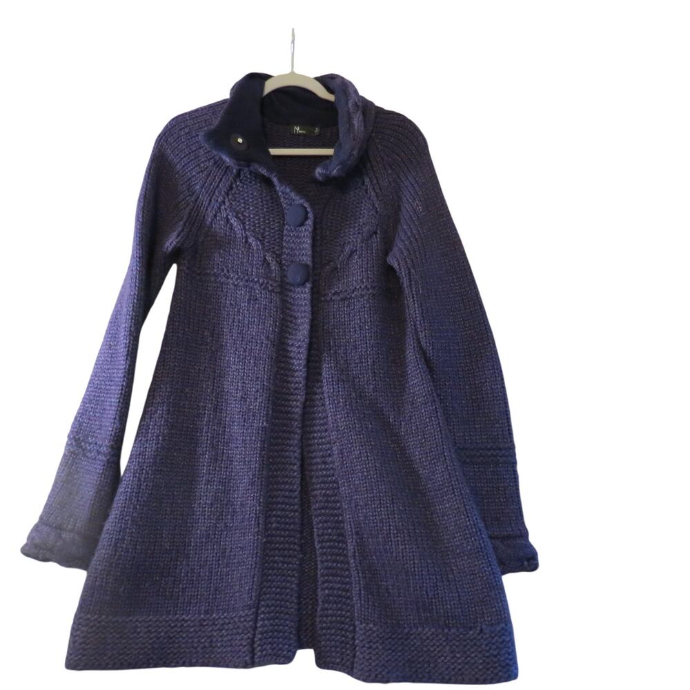 Neve Womens S Purple Wool Blend Chunky Knit Sweater Coat Cable Long Cardigan